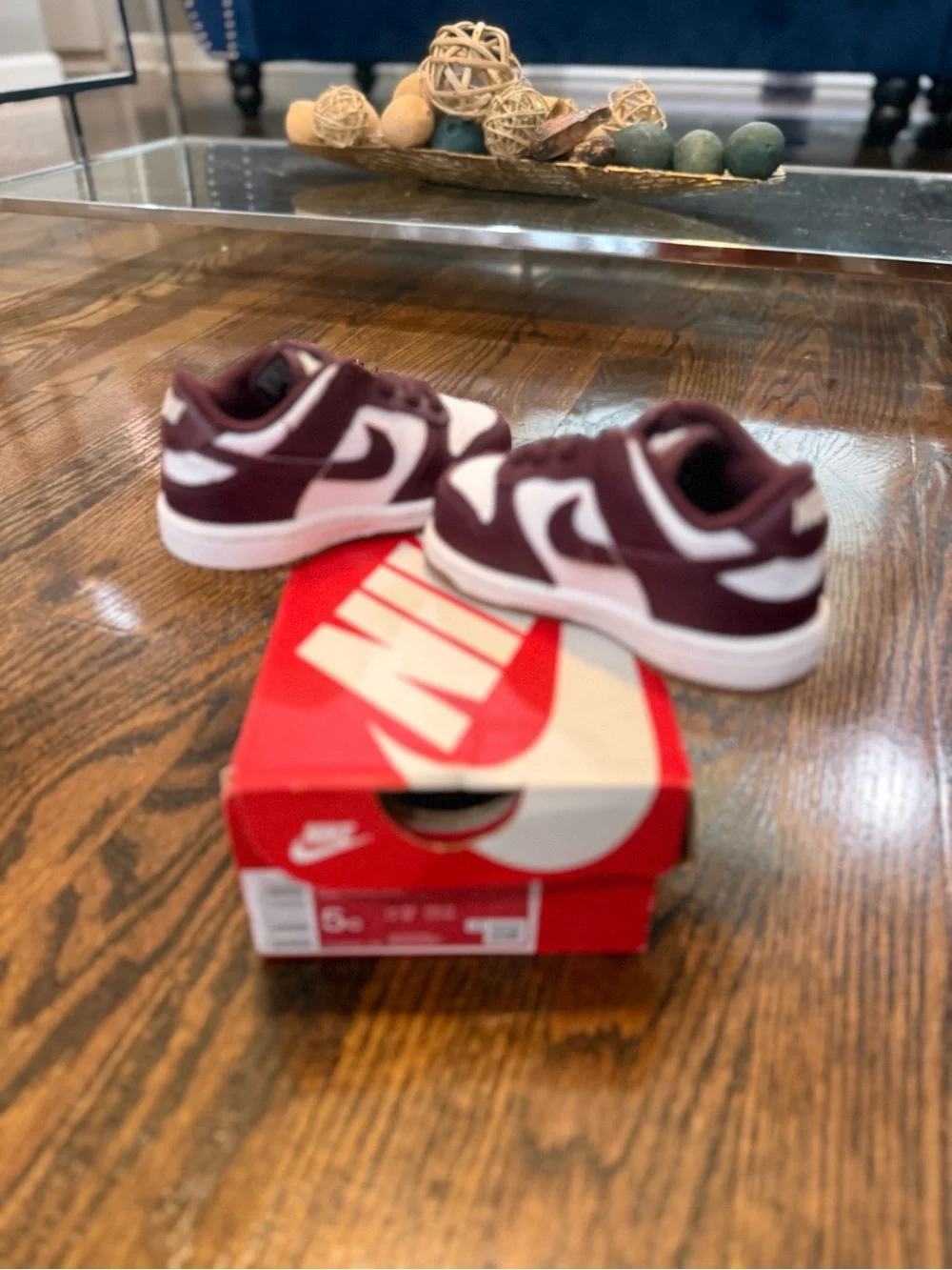 Nike Dunks Burgandy & White with bubble gum sole